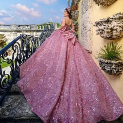 Off The Shoulder Lilac Sweetheart Quinceanera Dresses Ball Gown Tulle Lace Beads Crystal Puffy Mexican Sweet 16 Vestido De 15 Anos