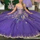 Off The Shoulder Purple Shiny Quinceanera Dress Floral Lace Up Sparkle Women Ball Gown Cocktail Dresses Party Formal Gown