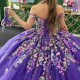 Off The Shoulder Purple Shiny Quinceanera Dress Floral Lace Up Sparkle Women Ball Gown Cocktail Dresses Party Formal Gown