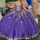 Off The Shoulder Purple Shiny Quinceanera Dress Floral Lace Up Sparkle Women Ball Gown Cocktail Dresses Party Formal Gown