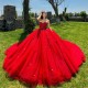 Off The Shoulder Red Quinceanera Dress Ball Gown Appliques Lace Beads Tull With Cape Vestidos De 15 Anos Sweet 16 Dress