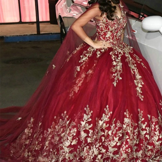 Off The Shoulder Red Quinceanera Dress Ball Gown Gold Bow Beads Tull Corset Birthday Party Sweet 16 Vestidos De 15 Anos