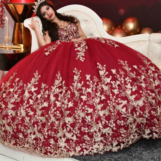 Off The Shoulder Red Quinceanera Dress Ball Gown Gold Bow Beads Tull Corset Birthday Party Sweet 16 Vestidos De 15 Anos