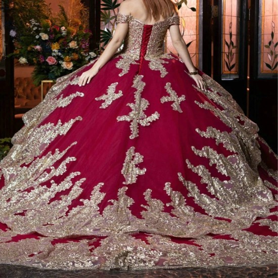 Off The Shoulder Red Quinceanera Dress Ball Gown Gold Lace Applique Beads Corset Sweet 16 Vestidos De 15 Anos