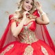 Off The Shoulder Red Quinceanera Dresses Gold Applique Lace Puffy Party Dress Crystal Beading With Cape Ball Gown Vestidos De15