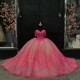 Off The Shoulder Rose Red Glitter Quinceanera Dress Ball Gown Lace Applique Beading Tull Corset Sweet 16 Vestido De 15 Anos