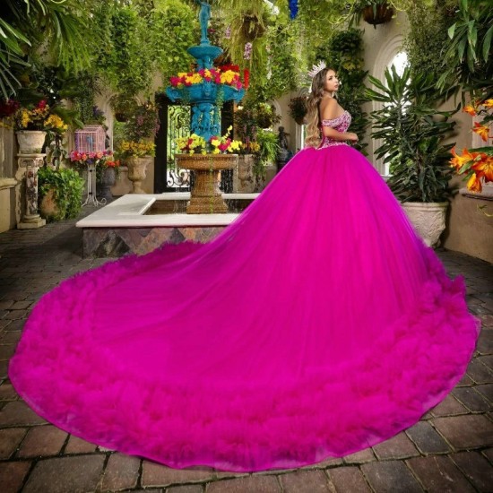 Off The Shoulder Rose Red Quinceanera Dress Ball Gown Beading Crystals Tiered Tull Corset Sweet 15 16 Vestido De 15 Anos