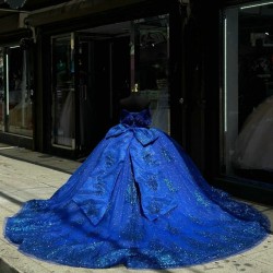 Off The Shoulder Royal Blue Quinceanera Dress Ball Gown Lace Appliques Beading Tull Mexico Sweet 16 Vestidos De 15 Anos