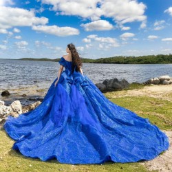 Off The Shoulder Royal Blue Shiny Ball Gown Quinceanera Dresses Beads Bow Birthday Party Gown Sweet 16 Dresses Vestidos