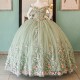 Off The Shoulder Princess Sage Green Quinceanera Dress Ball Gown Lace Applique Beading Tull Sweet 16 Vestido 15 De Anos