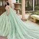 Off The Shoulder Sage Green Shiny Quinceanera Dresses Appliqued Lace Sweet 15 Prom Gowns Beading vestidos de 16 Pageant Wear