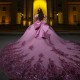 Off The Shoulder Sequined Appliques Lace Ball Gown Pink Quinceanera Dresses Pearls Beading Bow Corset Vestidos De 15 Anos