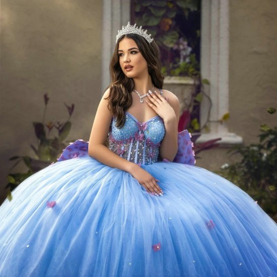 Off The Shoulder Sky Blue Princess Bow Beading Tull Quinceanera Dresses Girls Ball Gown Sweet 16 Dresses vestidos de 15