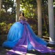 Off The Shoulder Sky Blue Princess Bow Beading Tull Quinceanera Dresses Girls Ball Gown Sweet 16 Dresses vestidos de 15