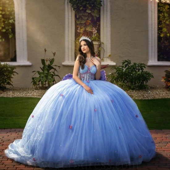 Off The Shoulder Sky Blue Princess Bow Beading Tull Quinceanera Dresses Girls Ball Gown Sweet 16 Dresses vestidos de 15