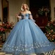 Off The Shoulder Sky Blue Sequined Ball Gown Quinceanera Dresses Appliques Beading Shiny Crystal Corset Vestidos De 15 Anos