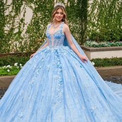 Off The Shoulder Sky Blue Shiny Princess Quinceanera Dress Ball Gown Lace Applique Beading Corset Sweet 16 Vestido 15 De Anos