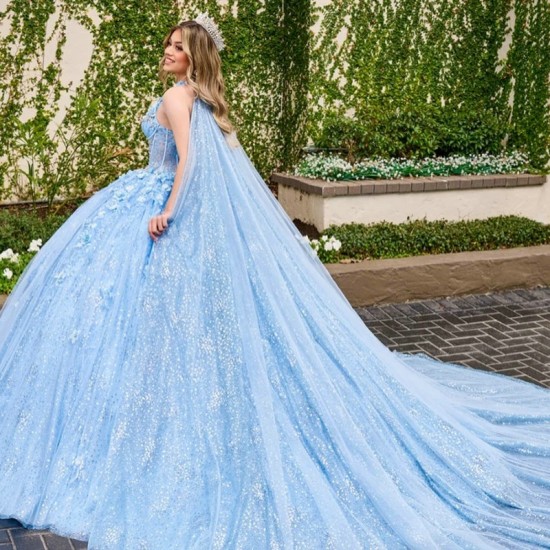 Off The Shoulder Sky Blue Shiny Princess Quinceanera Dress Ball Gown Lace Applique Beading Corset Sweet 16 Vestido 15 De Anos