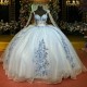 Off The Shoulder Sky Blue Shiny Quinceanera Dress Applique Lace Beads Vestidos De 15 Princess Sweet 16 Birthday XV Ball Gown