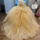 Off The Shoulder Yellow Shiny Quinceanera Dress Ball Gown Crystal Beading Bow Tull Sweet 16 Vestido De 15 Anos