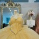 Off The Shoulder Yellow Shiny Quinceanera Dress Ball Gown Crystal Beading Bow Tull Sweet 16 Vestido De 15 Anos