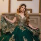 Off the Shoulder Emerald Green Quinceanera Dress Ball Gown Gold Lace Applique Beads Tull Corset Sweet 16 Vestidos De 15 Anos