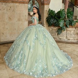 Off the Shoulder Sage Green Princess Quinceanera Dresses Ball Gown 2024 Sweet 16 Dress Beads Appliques Lace Tull 15th Party Gown