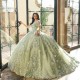 Off the Shoulder Sage Green Princess Quinceanera Dresses Ball Gown 2024 Sweet 16 Dress Beads Appliques Lace Tull 15th Party Gown