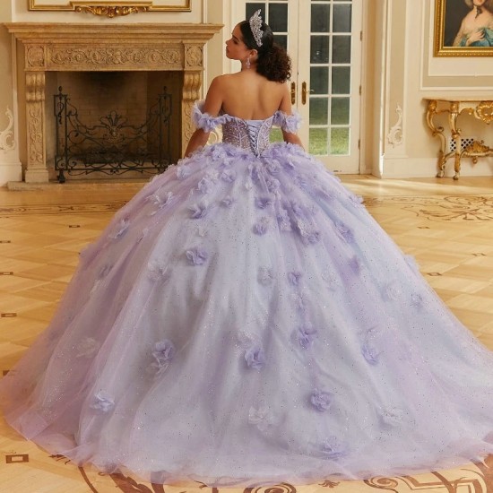 Princess Light Lilac Ball Gown Quinceanera Dress 3D Flower Beads Crystal Sequin With Cape Sweet 16 Dress Vestido De 15Anos