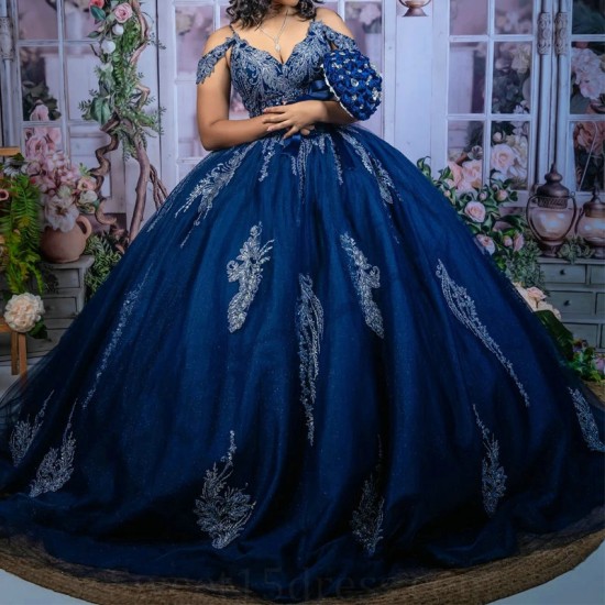 Princess Royal Blue Quinceanera Dresses 2024 Luxury Applique Crystal Tassel Lace up vestidos 16 de xv anos Sweet 15 Gown