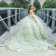 Puffy Mint Green Princess Quinceanera Dresses 2024 Off Shoulder 3D Floral Gillter Sequins Lace up Corset Vestidos 15 anos rosa