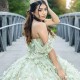 Puffy Mint Green Princess Quinceanera Dresses 2024 Off Shoulder 3D Floral Gillter Sequins Lace up Corset Vestidos 15 anos rosa