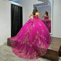 Rose Red Shiny Quinceanera Dress Ball Gown Applique Lace Crystal Beading Tull Off The Shoulder Sweet 16 Vestido De 15 Anos