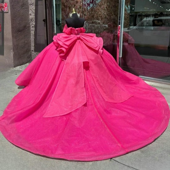 Rose Red Shiny Quinceanera Dresses Off The Shoulder Sweet 16 15 Ball Gown Beads Crystal Tull Corset Formal Vestidos De 15 Anos