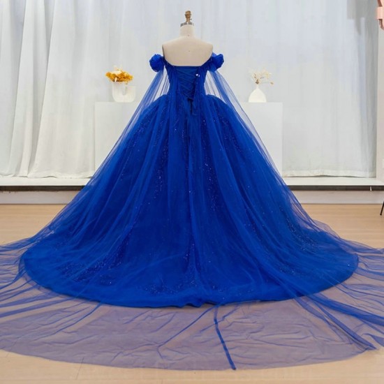 Royal Blue Quinceanera Dress For Sweet 16 Off The Shoulder Sequined Lace Beaded Crystal Tull Graduatin Party Prom Dress vestidos