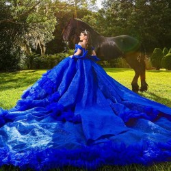 Ruffle Royal Blue Shiny Ball Gown Quinceanera Dress 2024 Pleats Beads Princess Mexico Sweet 16 Dress 15 Birthday Vestidos De XV