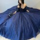 Sea Blue Off The Shoulder Pleat Ball Gown Quinceanera Dresses Glitter Crystal Beading Tull Birthday Party Sweet 16 Vestidos De