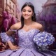 Sequined Lilac Princess Quinceanera Dresses Lace Applique Beads Ball Skirt Sweet 16 Birthay Party Prom Gown Vestido De 15