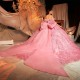 Sequined Pink Appliques Beading Shiny Crystal Ball Gown Quinceanera Dresses Off The Shoulder Bow Corset Vestidos De 15 Anos