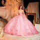 Sequined Pink Appliques Beading Shiny Crystal Ball Gown Quinceanera Dresses Off The Shoulder Bow Corset Vestidos De 15 Anos