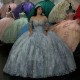 Sexy Off Shoulder Quinceanera Dress Lace Applique Beads Crystal Tull Birthday Party Sweet 16 Princess Ball Gowns Vestidos De