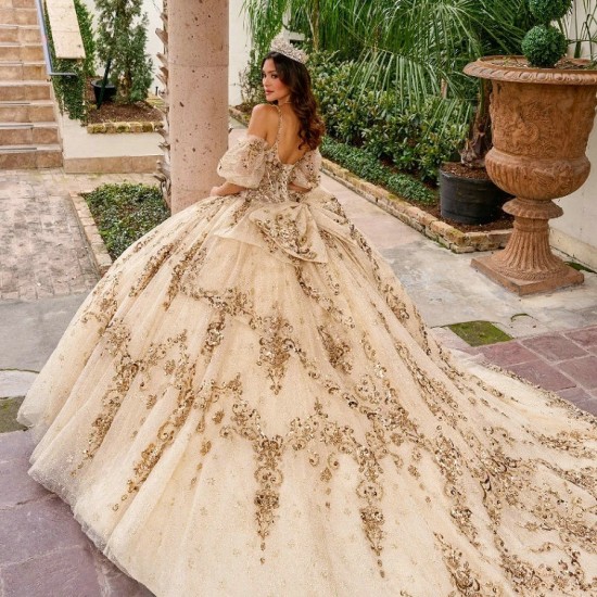 Shiny Champagne Quinceanera Dresses Ball Gown Spaghetti Strap Tulle Appliques Lace Beads Sweet 16 Dresses Vestidos De 15 Anos