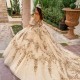 Shiny Champagne Quinceanera Dresses Ball Gown Spaghetti Strap Tulle Appliques Lace Beads Sweet 16 Dresses Vestidos De 15 Anos