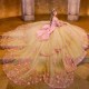 Shiny Champagne Quinceanera Dresses With Pink Lace Appliqued Ball Gown Prom Dress For 16 Year Old Vestidos 15 De XV Anos