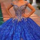 Shiny Royal Blue Mexican Green Quinceanera Dress 2024 Ball Gown Gold Lace Applique Beading Tull Sweet 16 Vestidos De 15 Anos