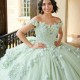 Shiny Sage Green Quinceanera Dresses Off The Shoulder Applique Lace Beads Tull Ball Gown Sweet 16 Dress Gowns vestidos 15 De