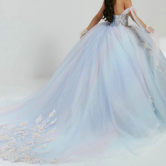 Shiny Sky Blue Quinceanera Dress Ball Gown Lace Applique Beading Tull With Cape Mexico Sweet 16 Vestidos De XV 15 Anos