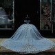 Shiny Sky Blue Quinceanera Dress Party Gown Applique Lace Beads Tull Princess Off The Shoulder Sweet 16 Vestidos 15 De XV