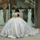 Silvery Sequin Quinceanera Dress Ball Gown Off The Shoulder Applique Lace Beads Crystal Party Dresses Ruffel vestidos de quincea