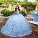 Sky Blue Shiny Princess Quinceanera Dress Ball Gown Off The Shoulder Lace Applique Beading Corset Sweet 16 Vestido 15 De Anos